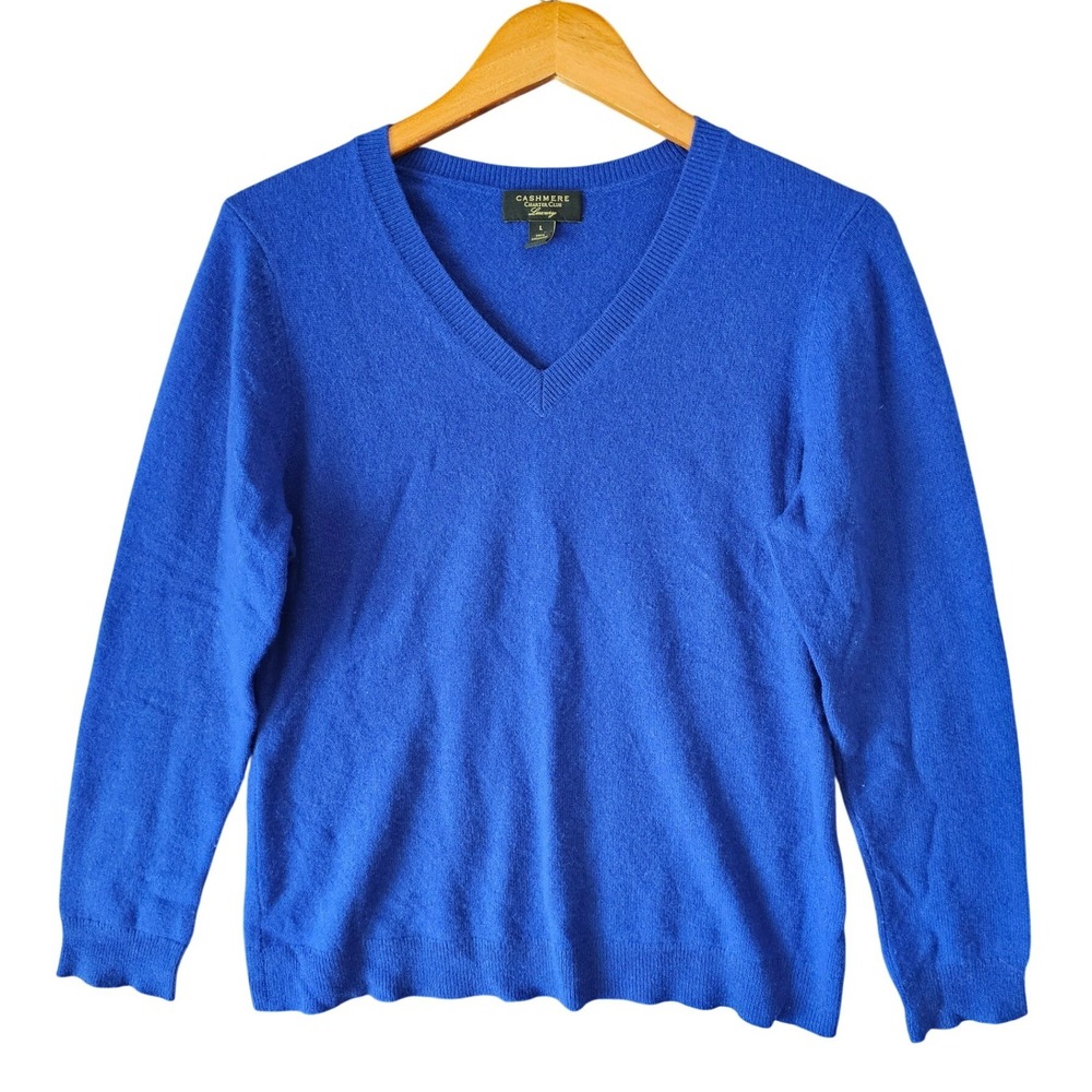 Charter Club Luxury Womens Cobalt Blue 100%‎ Cashmere V-Neck Sweater Size L